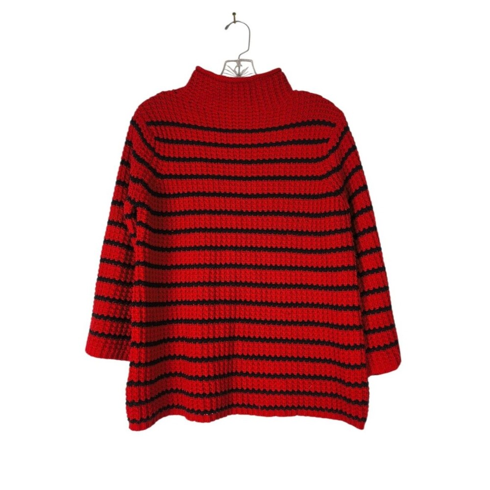 New Directions Sweater Women's S Red Black Acrylic Wool Striped Mock Neck Knit